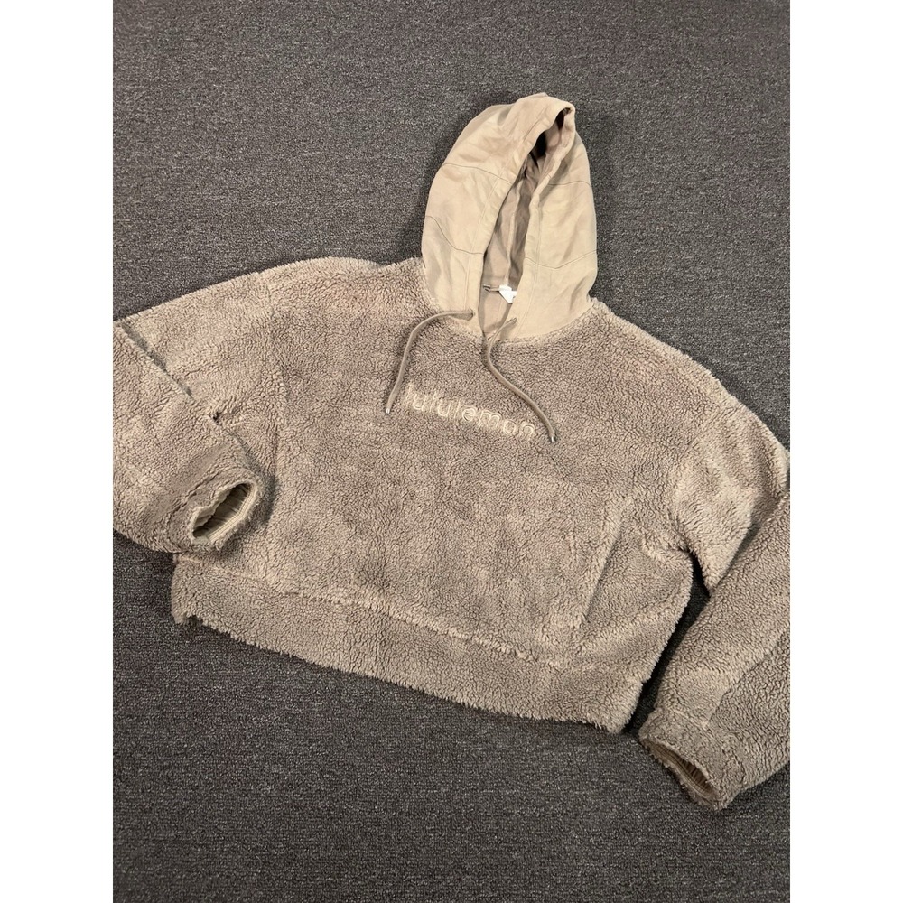 Lululemon Textured Fleece Embroidered Logo Hoodie Athleisure Womens 6 Brown